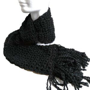 Black Scarf 80x6 Long Wide Goth Chunky Handmade Crochet Hand Knit Retro New NWT